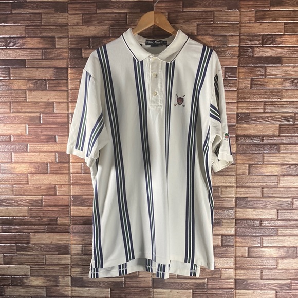 Mens Polo Ralph Lauren Golf XXL Cream Stripped Polo w/ Colonial Golf Logo - Picture 1 of 8